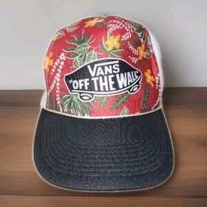 Vintage Vans Off The Wall Hawaiian Tropical Floral Truckers Hat Snapback Cap